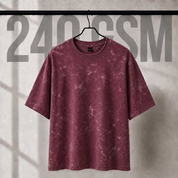 240 GSM Oversize Acid Wash Maroon T-Shirt