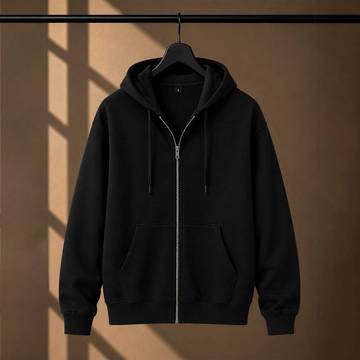 300 GSM Zip Regular Hoodie Black